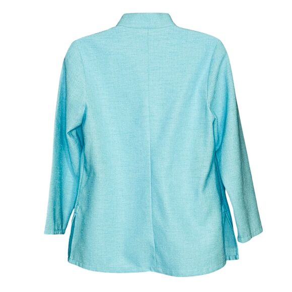 Mary G Palm Beach Suzanne Travel Blouse Linen Look Aqua Blue Button Tunic Small - Picture 6 of 7